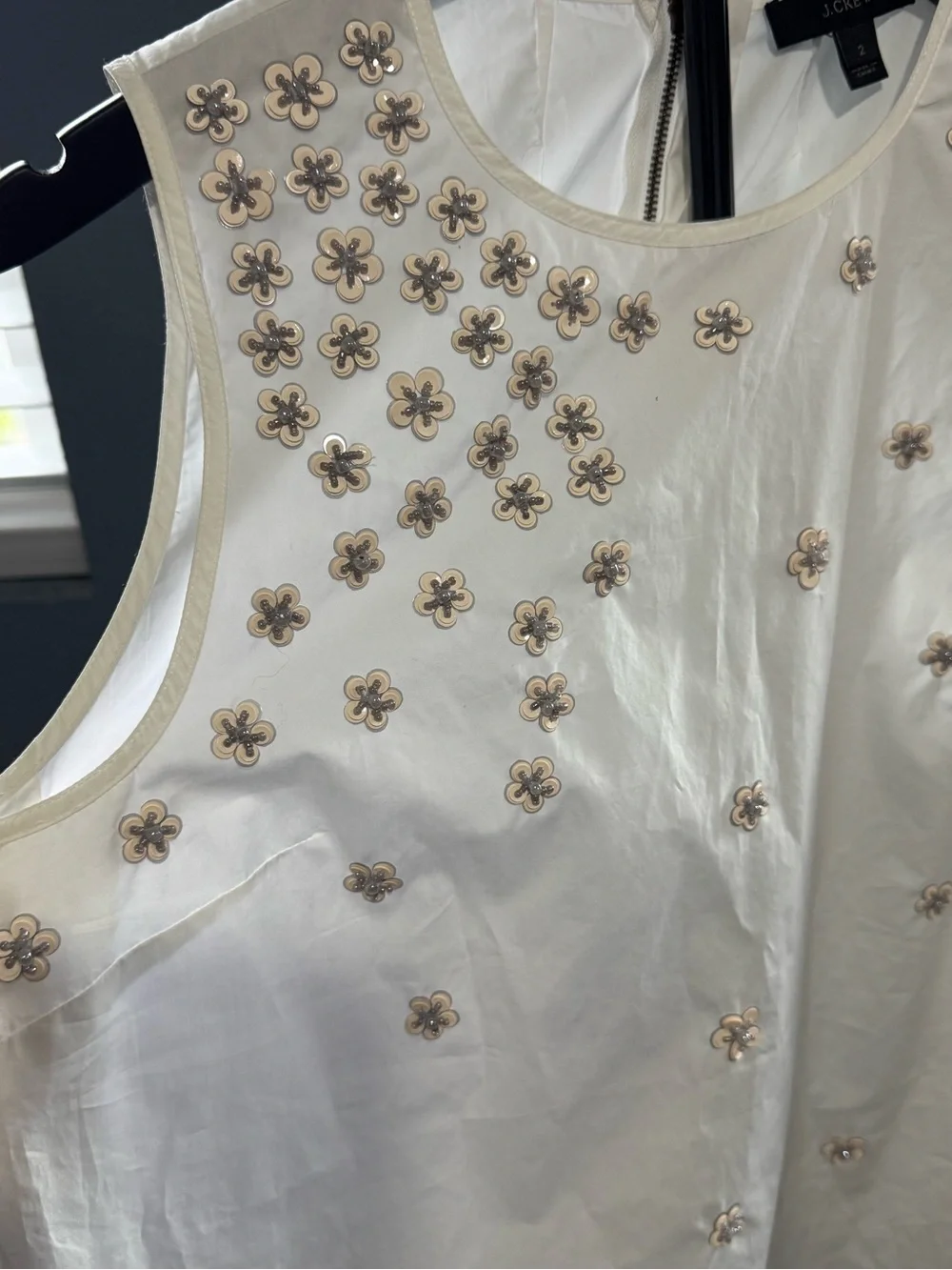 J. Crew Cream Sleeveless Camisole with Taupe Floral Appliqués